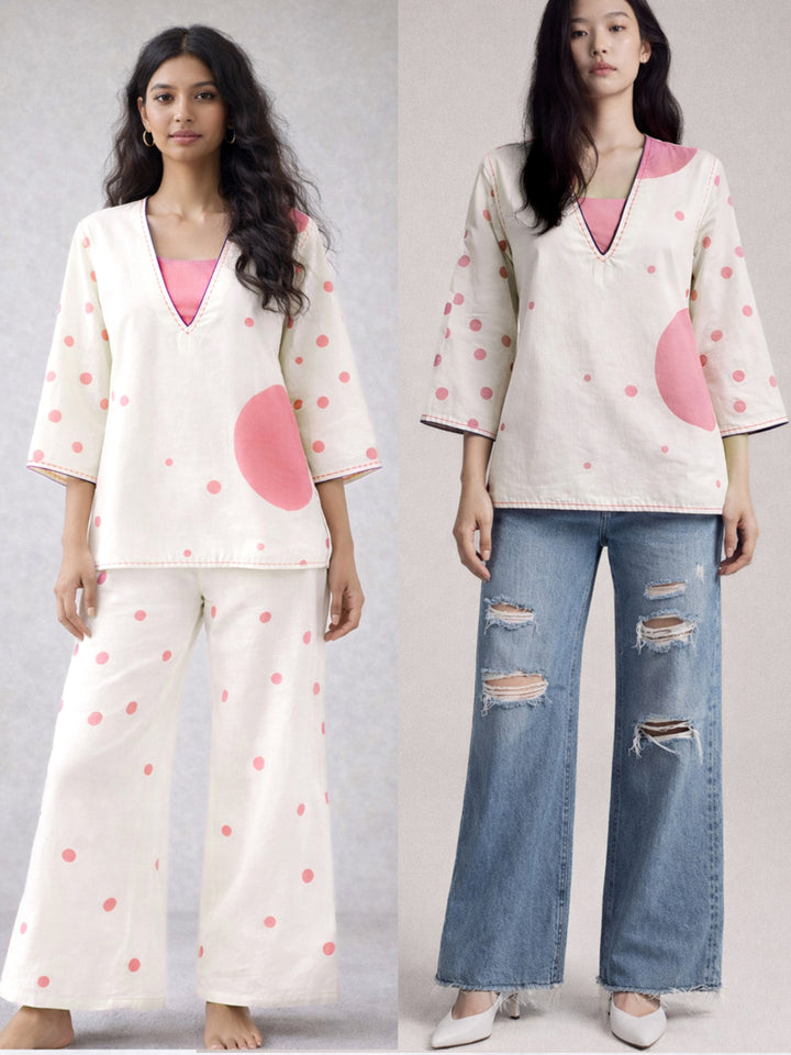 Luna Dot Kurti - Ivory White
