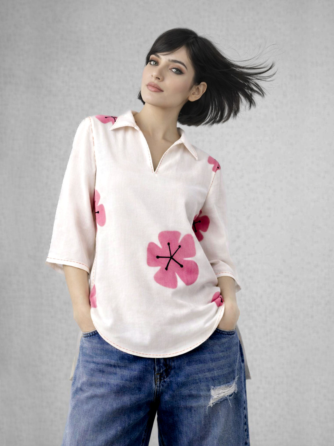 Blush Bloom Kurti - White