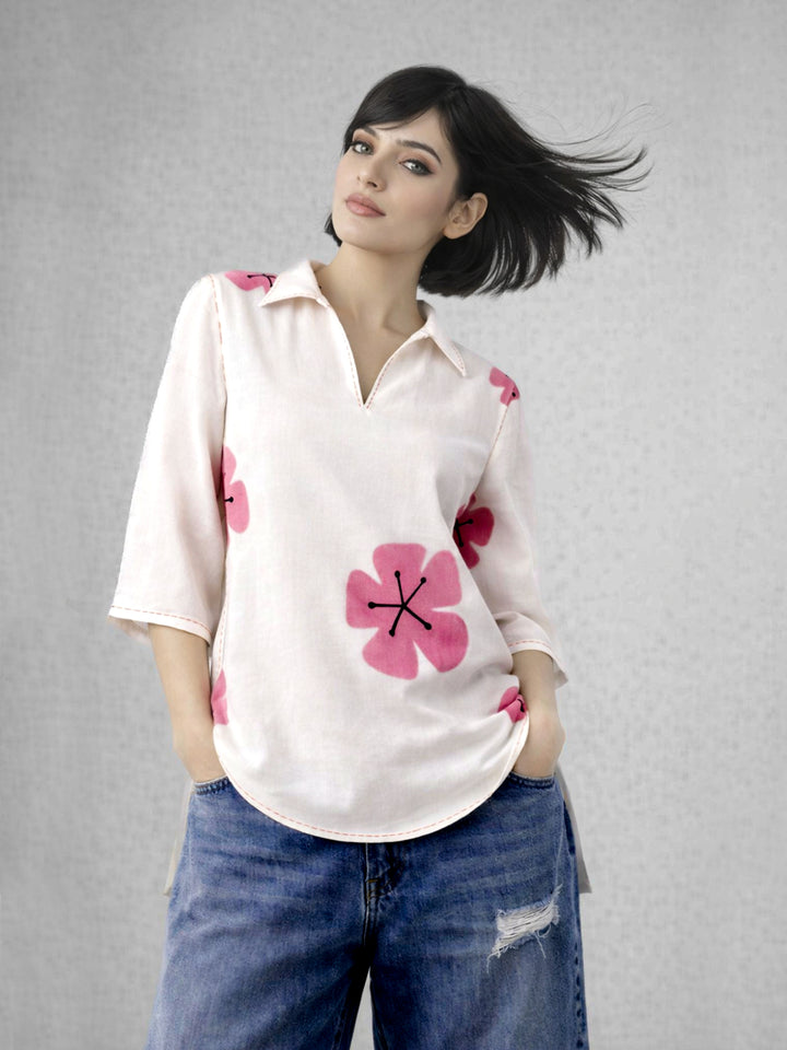 Blush Bloom Kurti - White