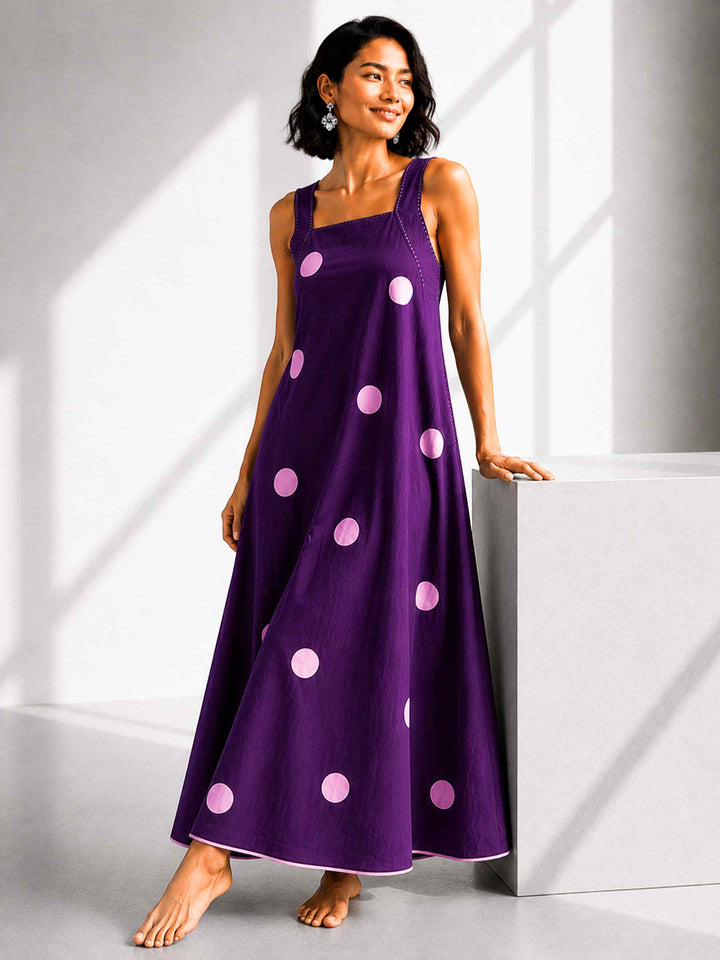 Classic Dress - Aubergine Polkas