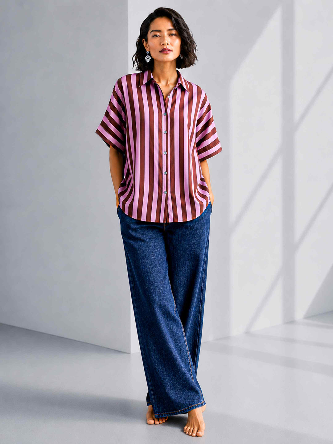 Aubergine Pink Stripe Top