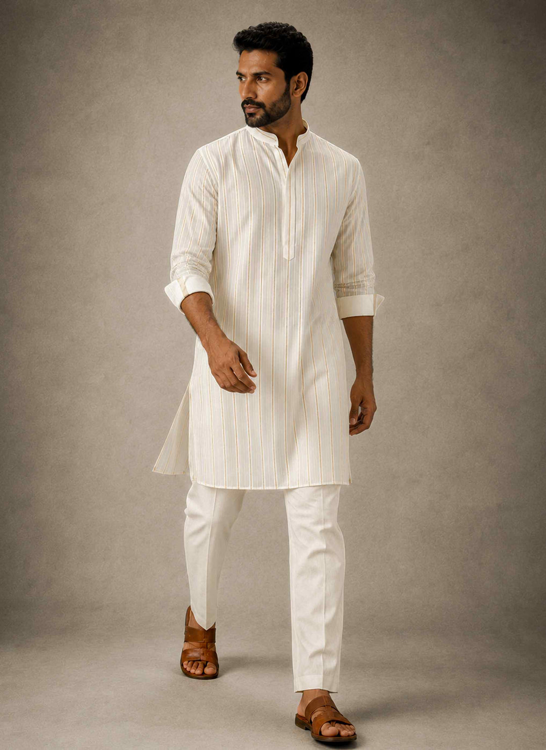 Gold Line - Cotton Linen Kurta