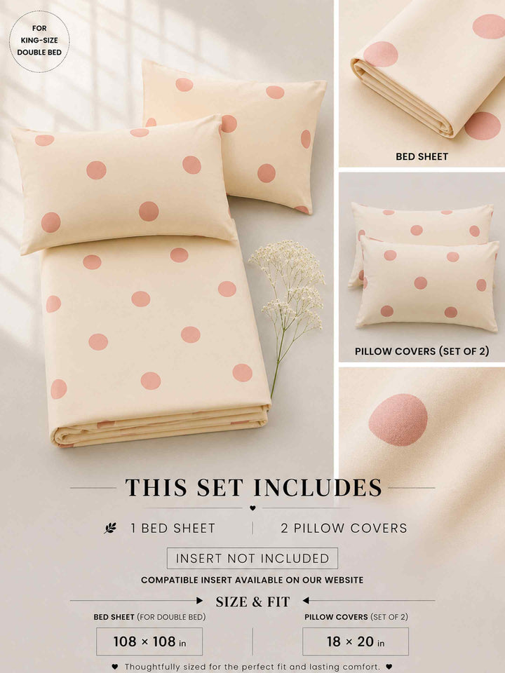 Ink Polka Bedsheet Set - Peach