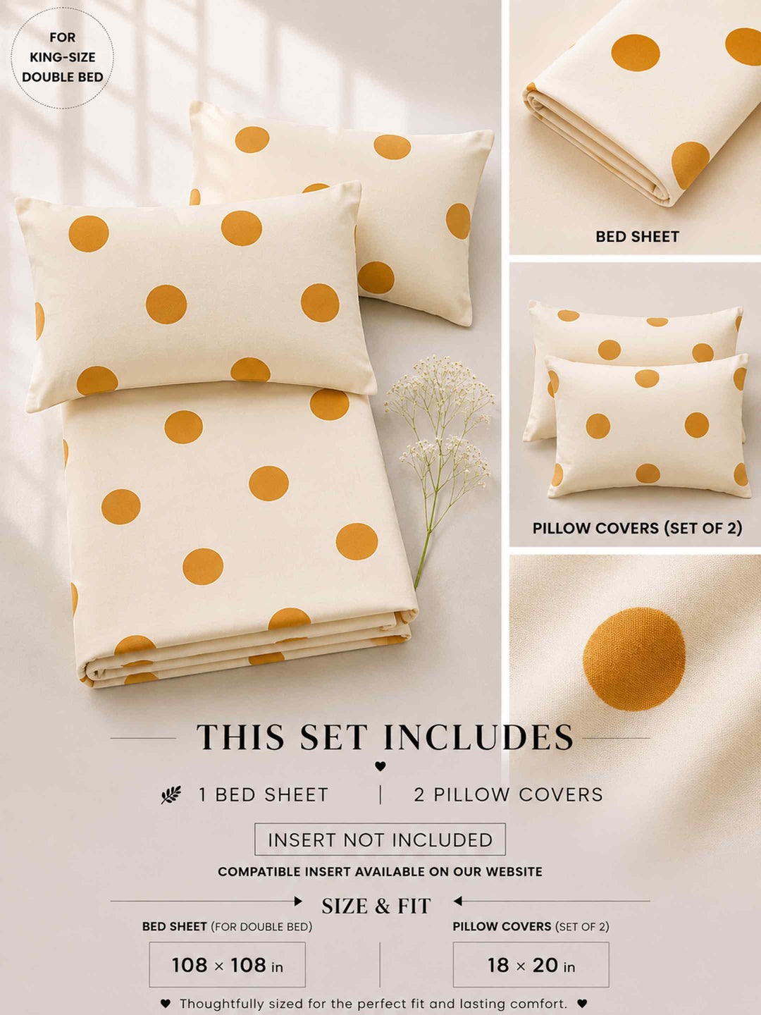 Ink Polka Bedsheet Set - Mustard