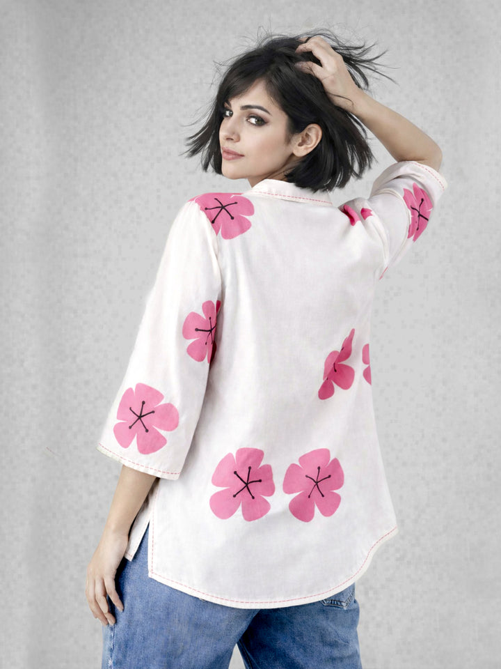 Blush Bloom Kurti - White