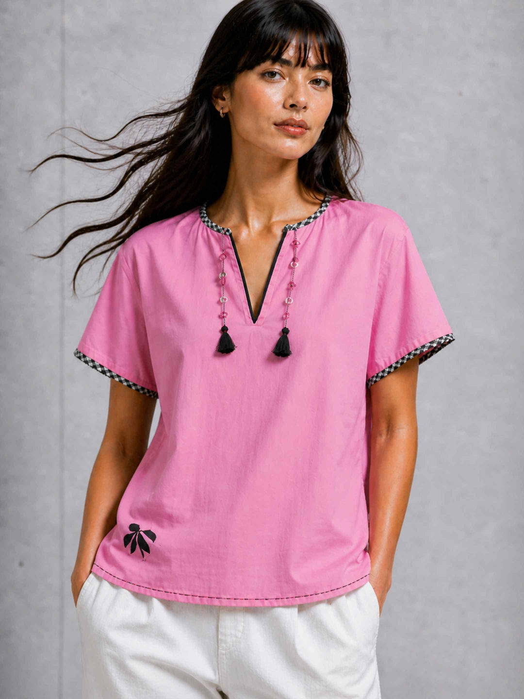 Petal Check Top - Pink