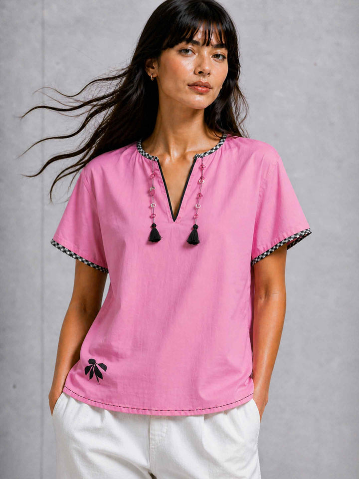 Petal Check Top - Pink