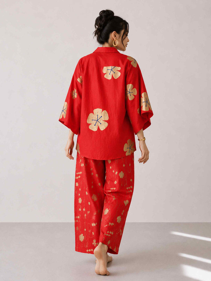 Mogra Chanderi Co-ord Set - Red