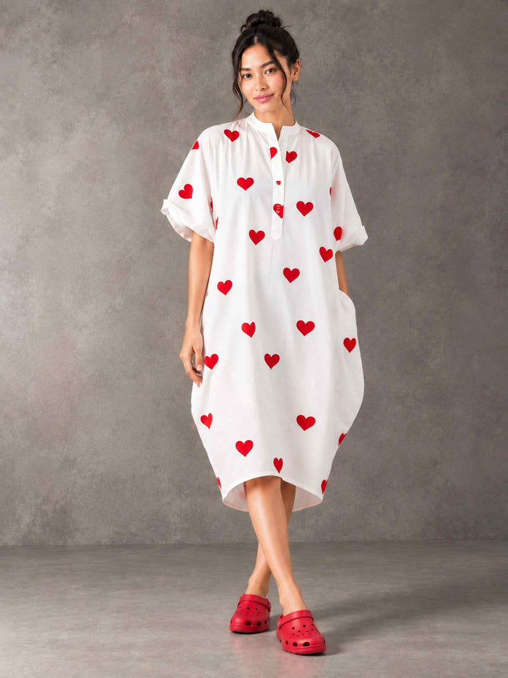 Cocoon Dress - Little Red Hearts