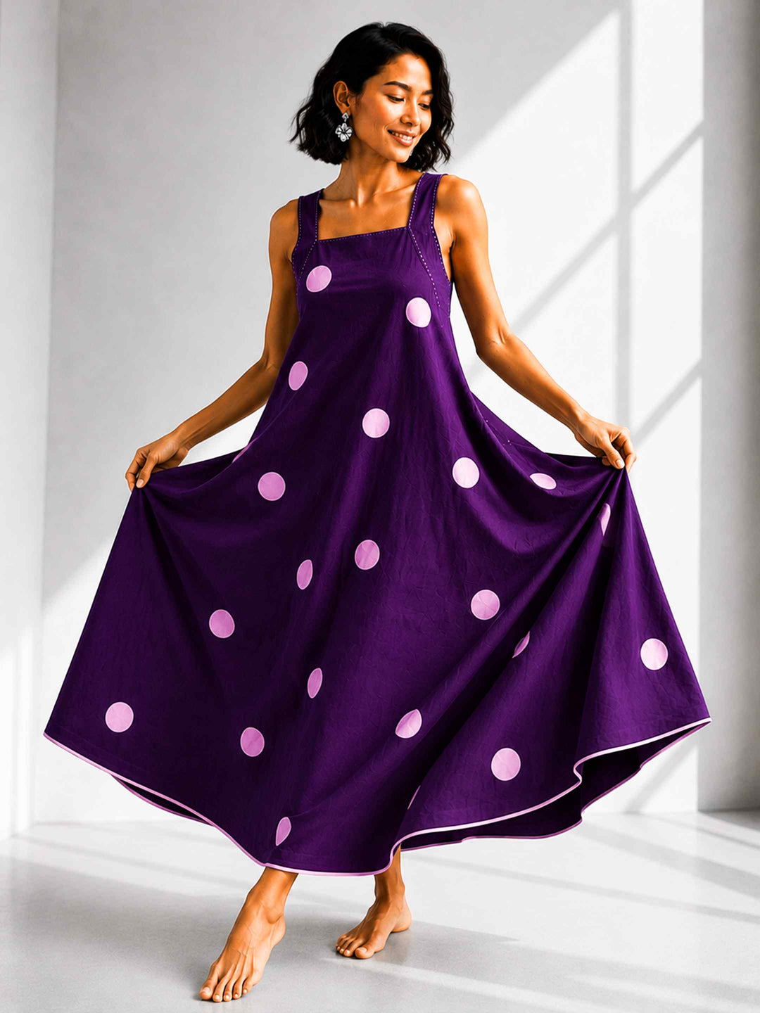 Classic Dress - Aubergine Polkas