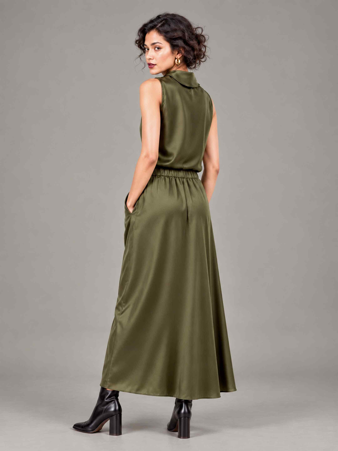 Satin Skirt - Olive