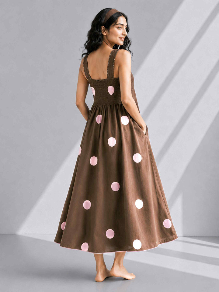 Classic Dress - Coffee Polkas