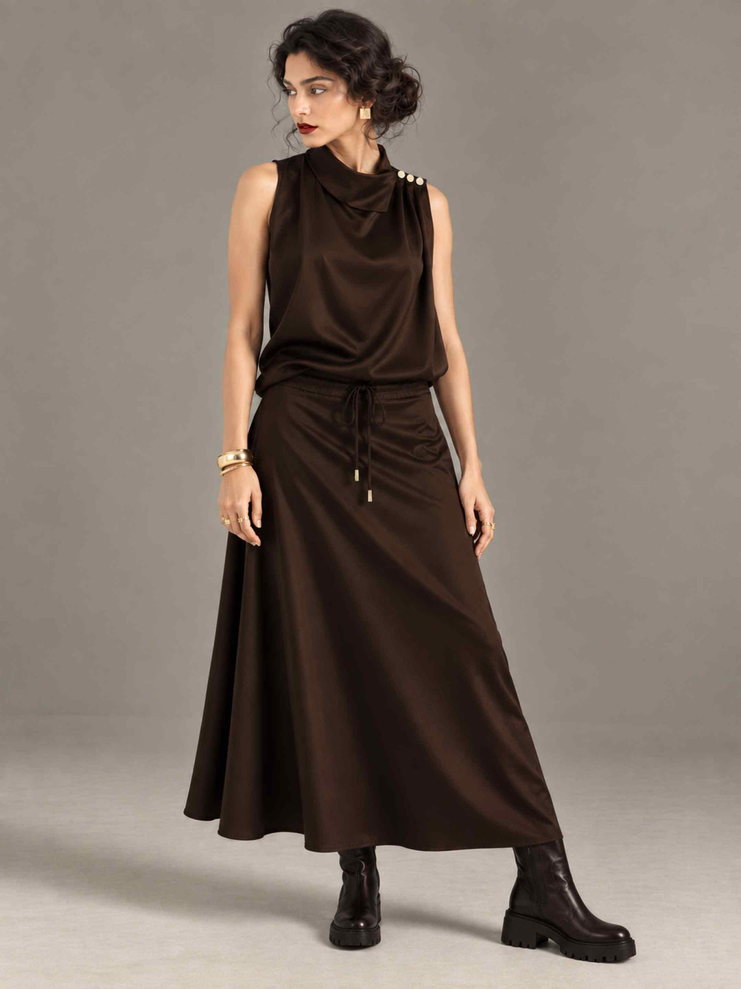 Satin Skirt - Coffee