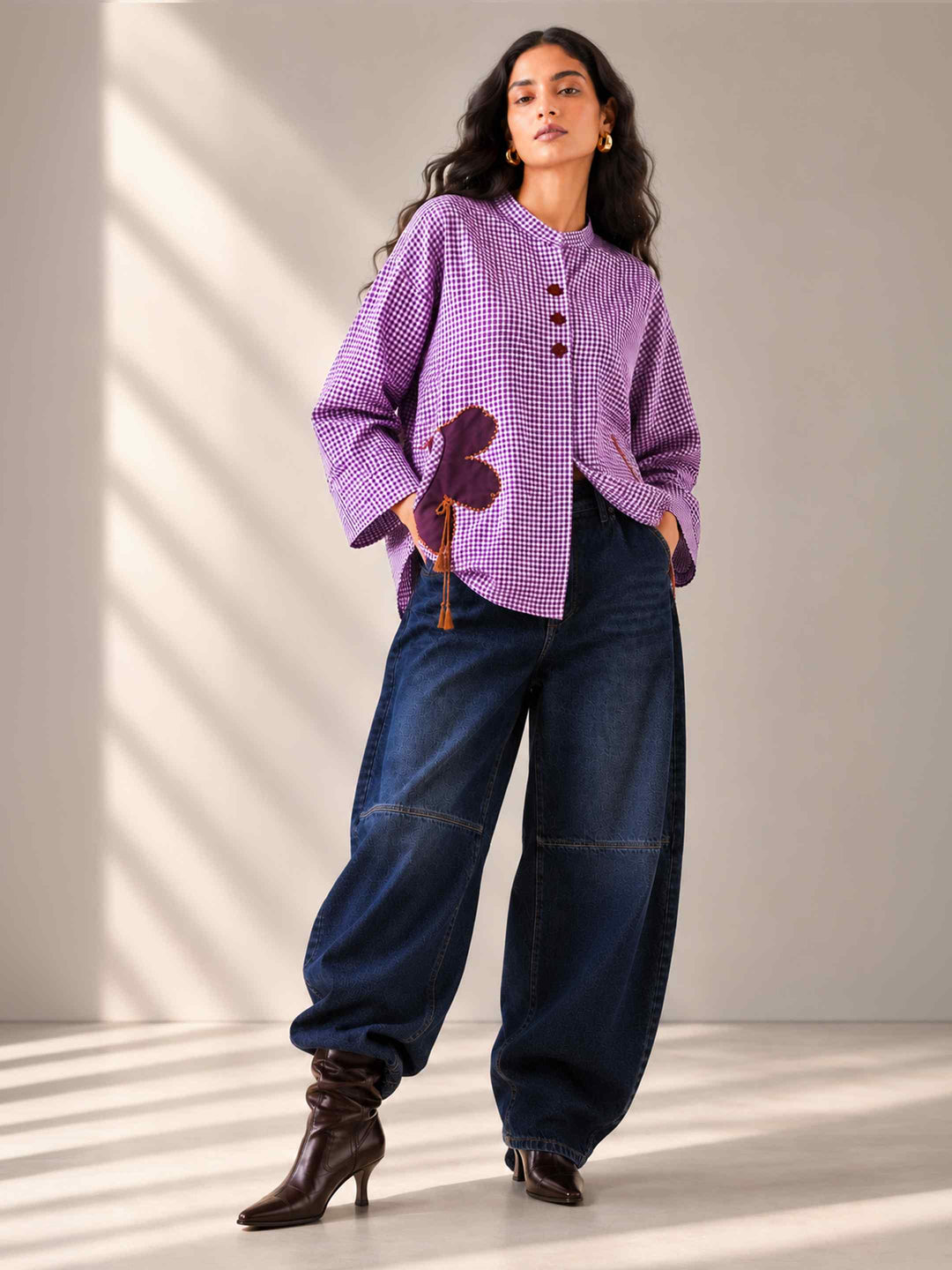 Purple Patchwork Gingham Top