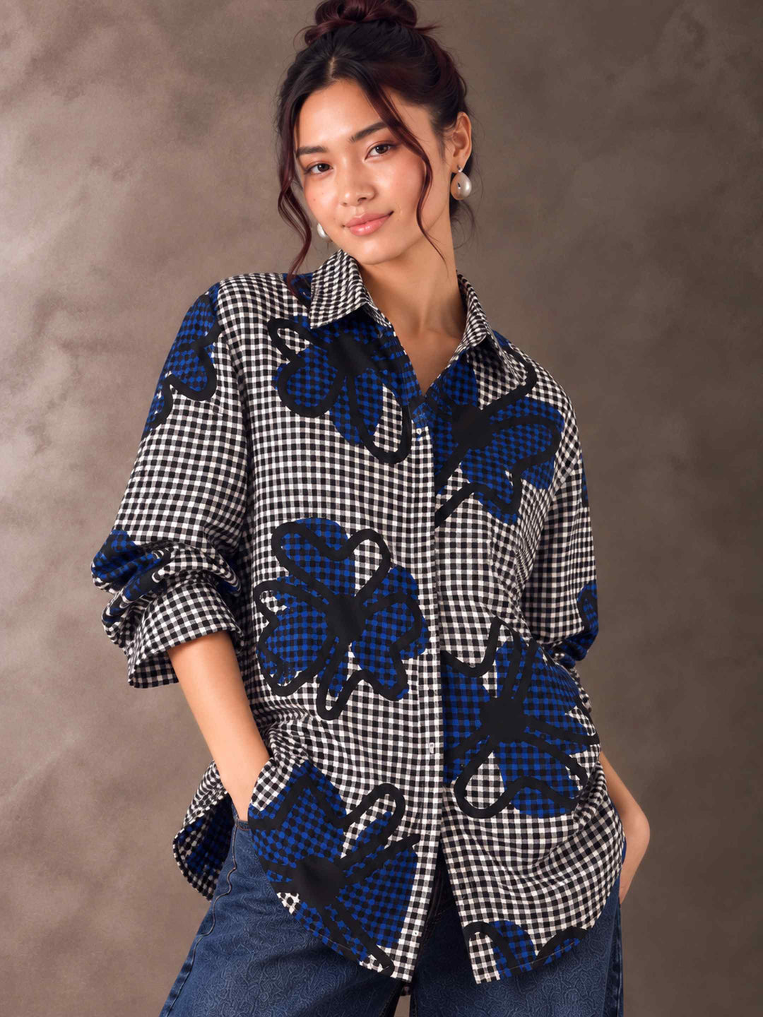 Gingham Doodle Shirt - Blue