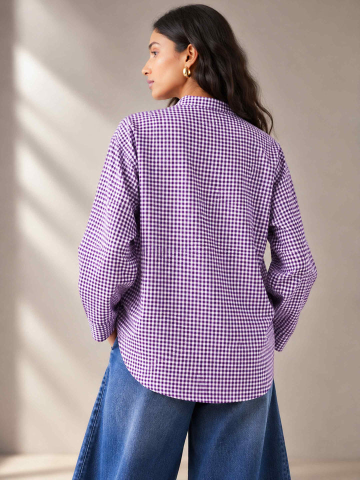 Purple Patchwork Gingham Top