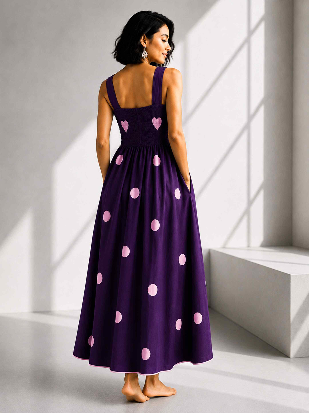 Classic Dress - Aubergine Polkas