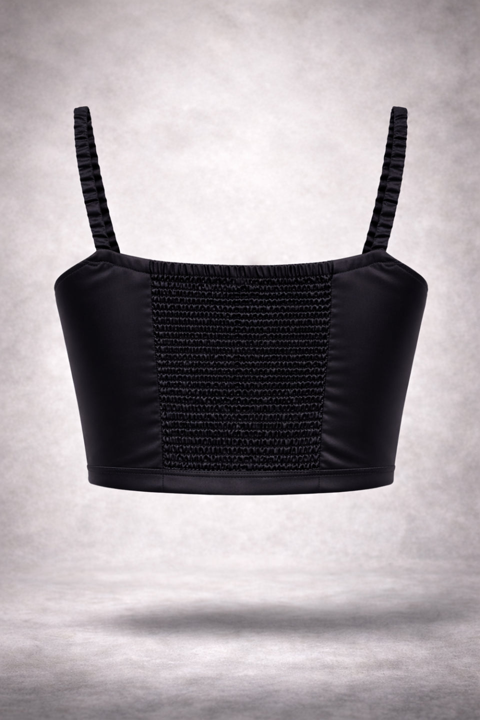 Satin Smocked Crop Top - Black