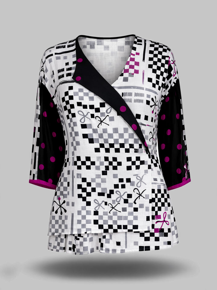 Graphic Checks Wrap-Around Top