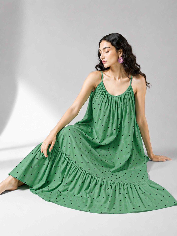 Boho Spirit Dress - Green Hearts