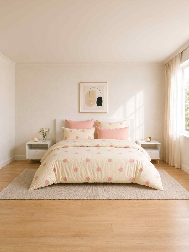 Ink Polka Duvet Cover Set - Peach