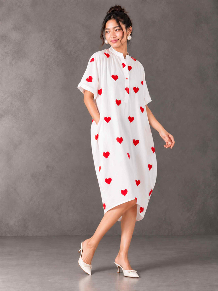 Cocoon Dress - Little Red Hearts