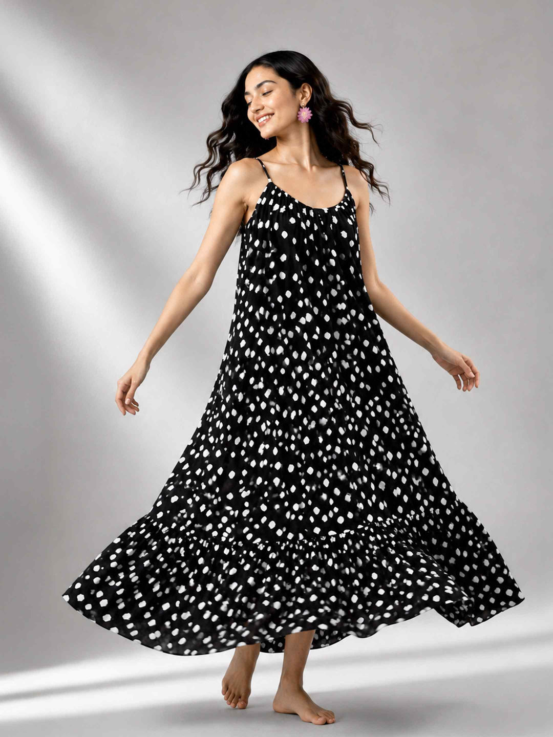 Boho Spirit Dress - Black Polka