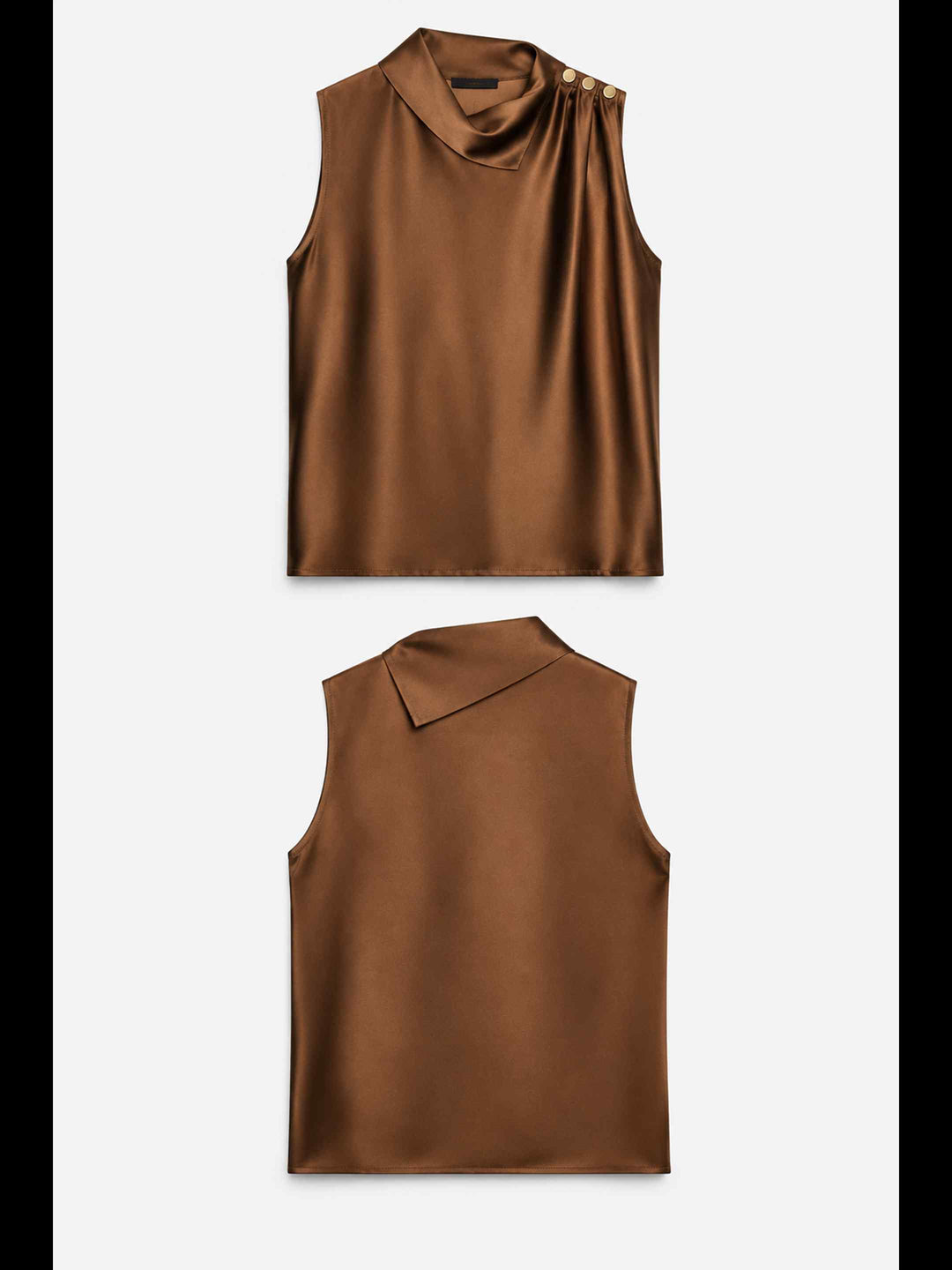 Folded Collar Satin Top - Caramel