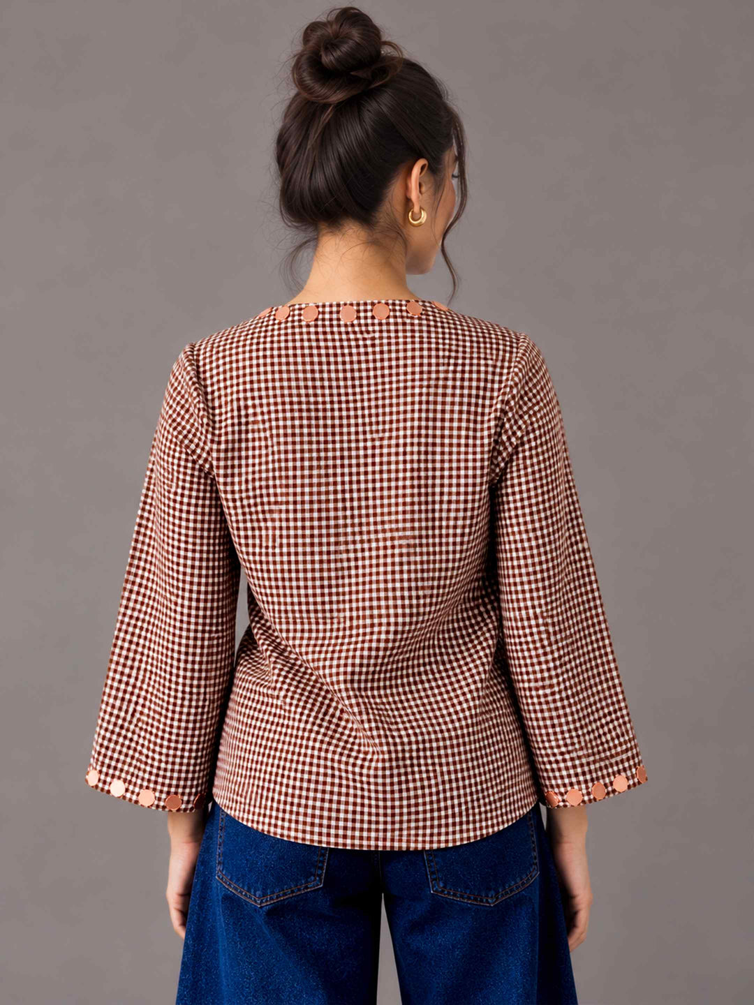 Faux Mirror Work Gigham Top