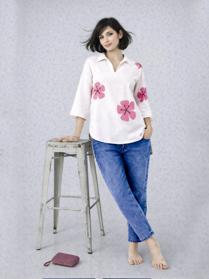 Blush Bloom Kurti - White
