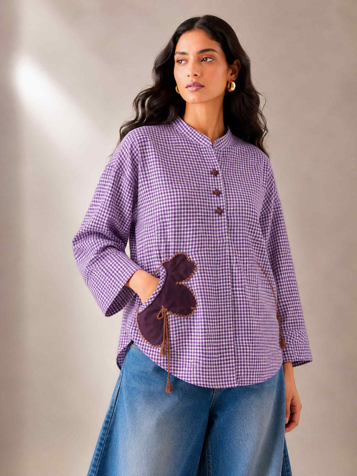 Purple Patchwork Gingham Top