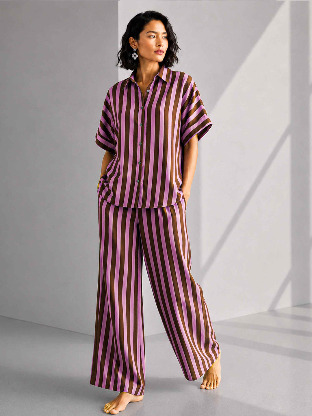 Aubergine Pink Stripe Top