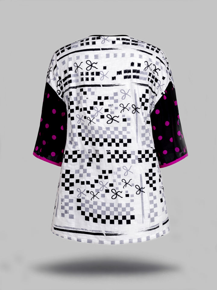 Graphic Checks Wrap-Around Top
