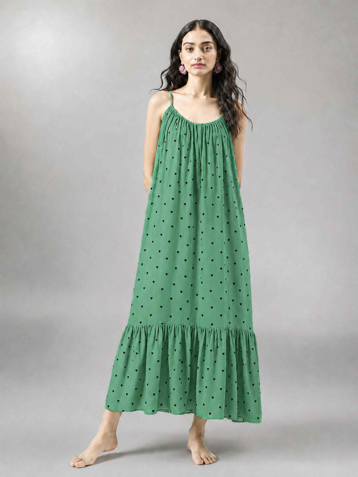 Boho Spirit Dress - Green Hearts
