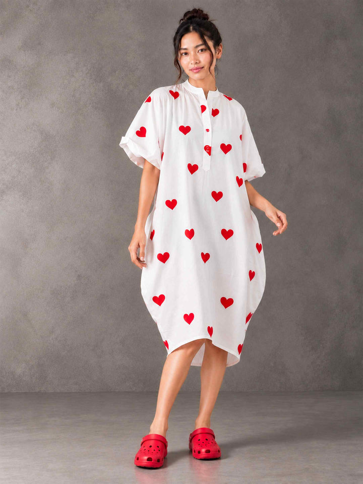 Cocoon Dress - Little Red Hearts
