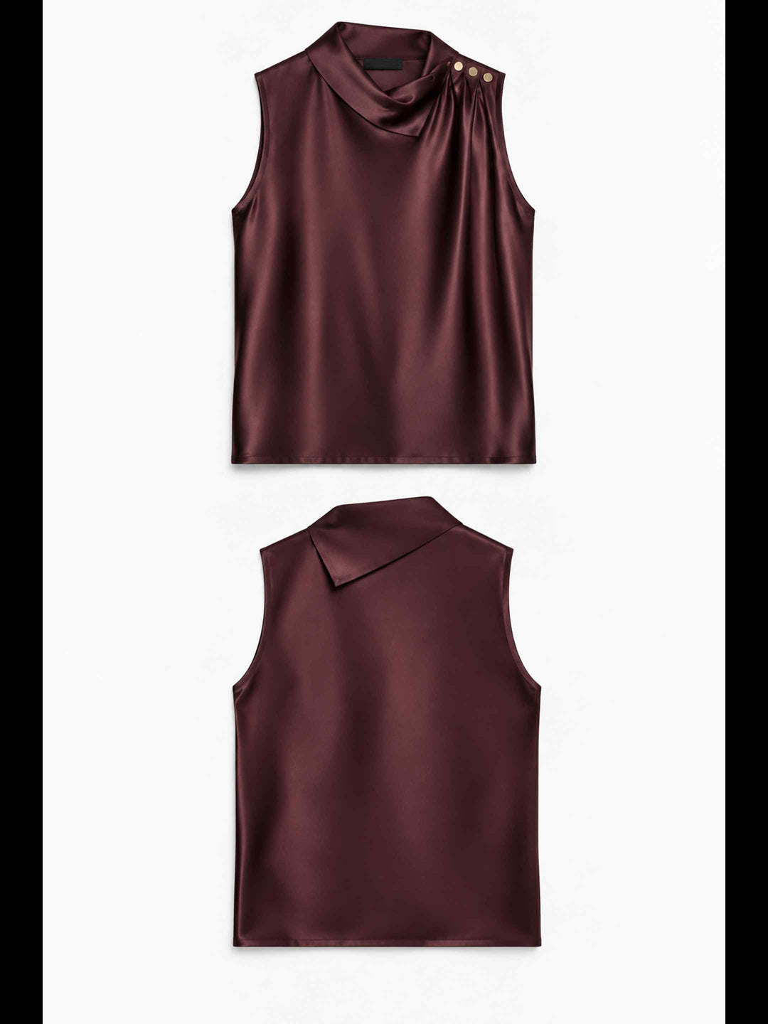 Folded Collar Satin Top - Wine