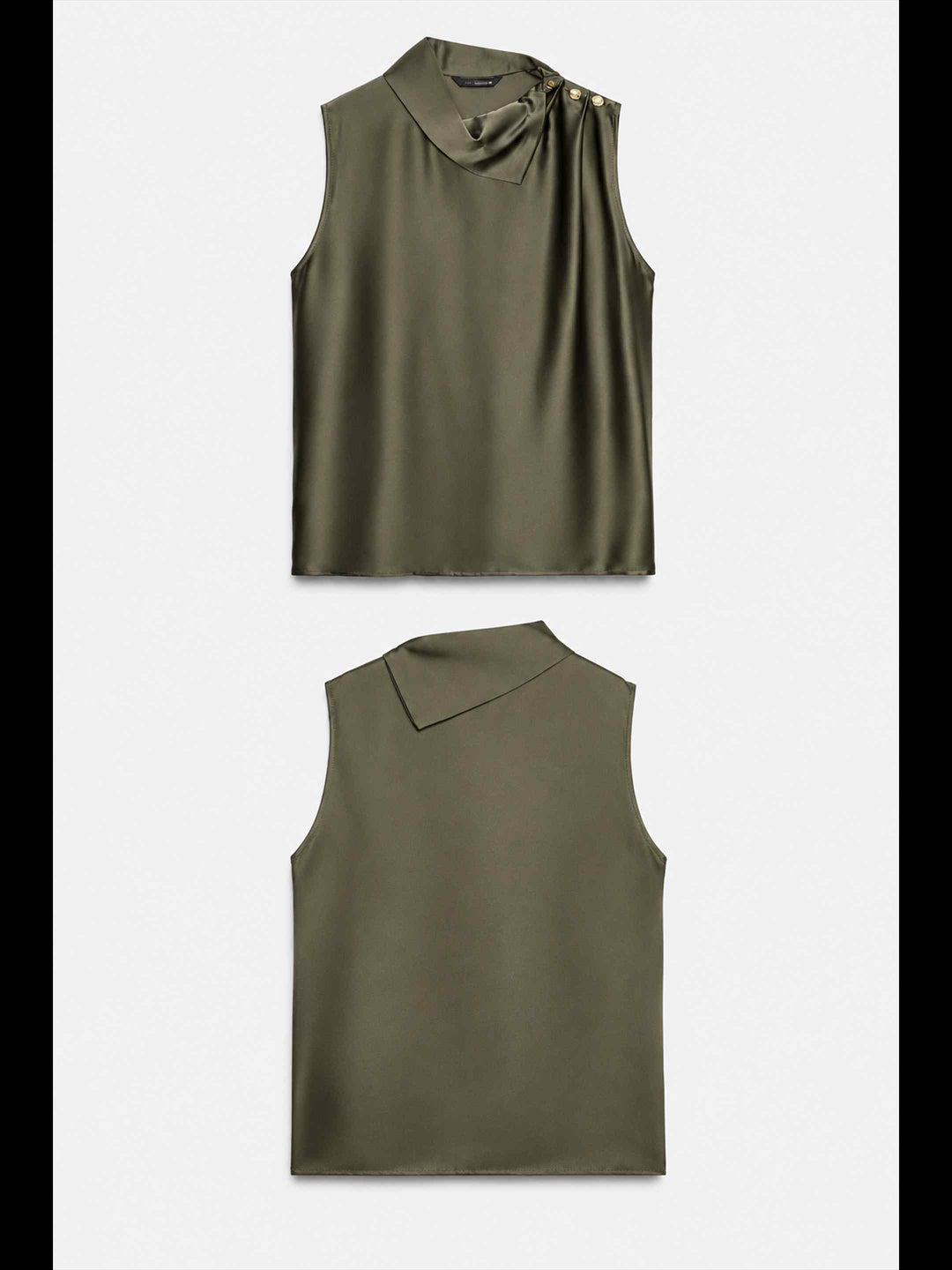Folded Collar Satin Top - Olive