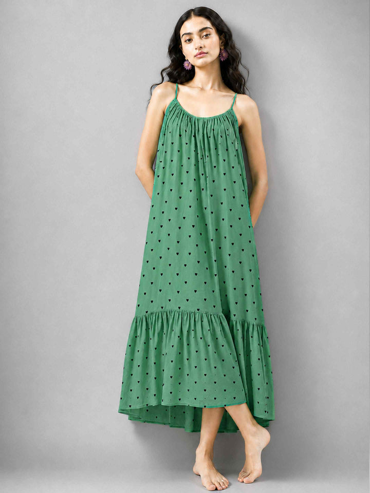 Boho Spirit Dress - Green Hearts