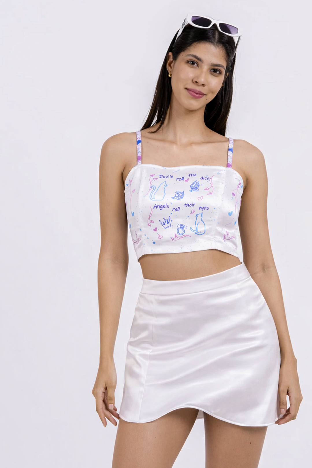 Satin Smocked Crop Top - White