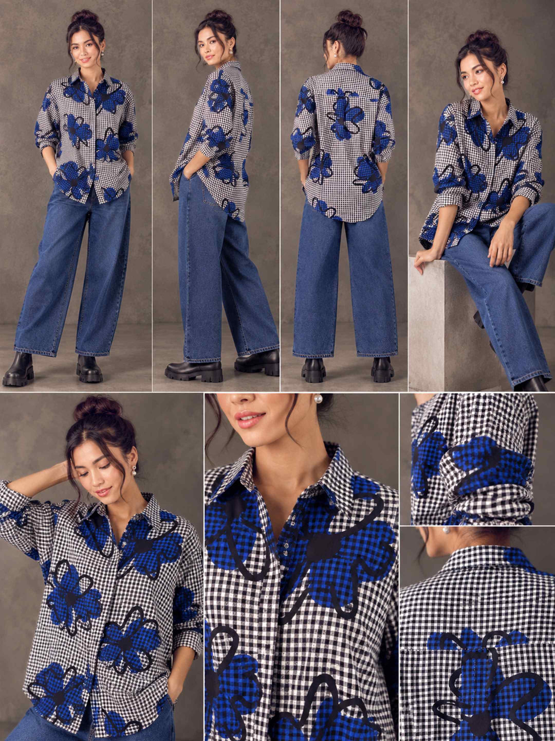 Gingham Doodle Shirt - Blue