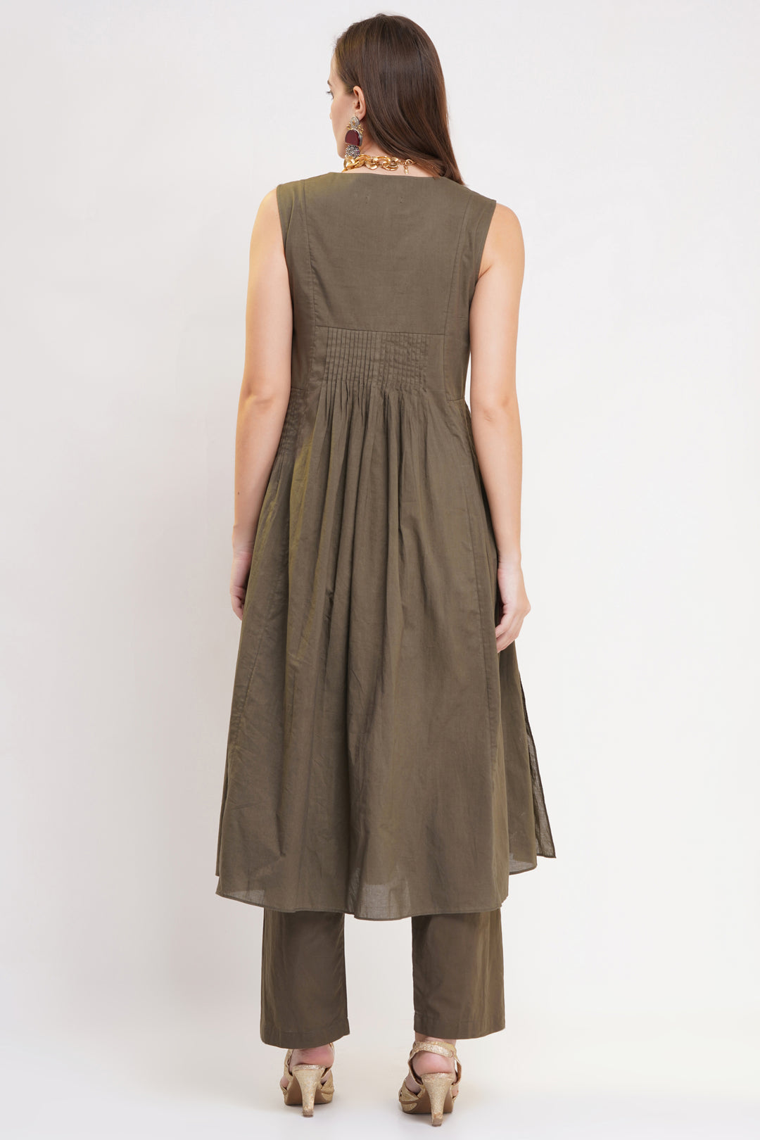 Khaki Olive Cotton Silk Kurta Set