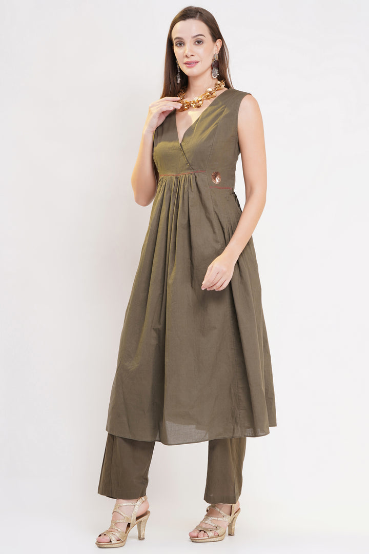 Khaki Olive Cotton Silk Kurta Set
