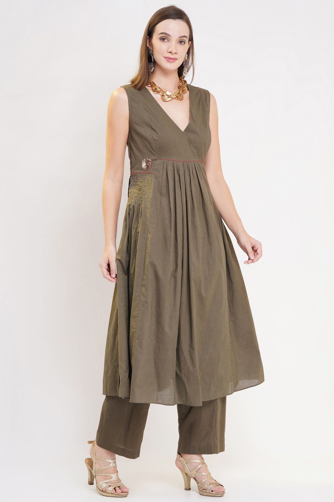 Khaki Olive Cotton Silk Kurta Set