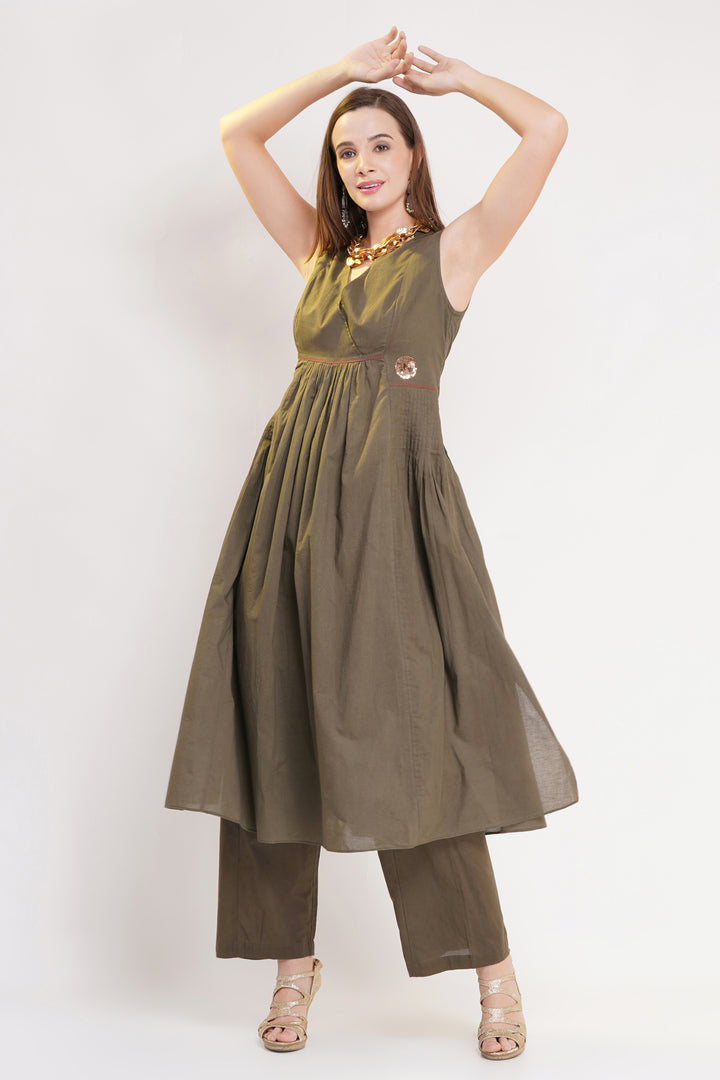 Khaki Olive Cotton Silk Kurta Set