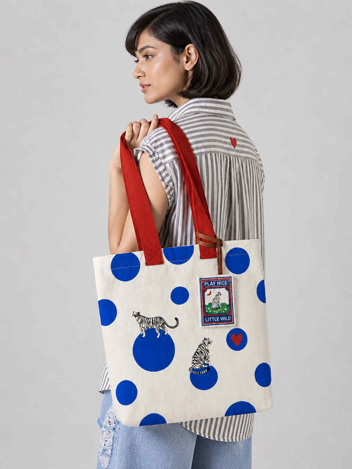Blue Polka Canvas Bag