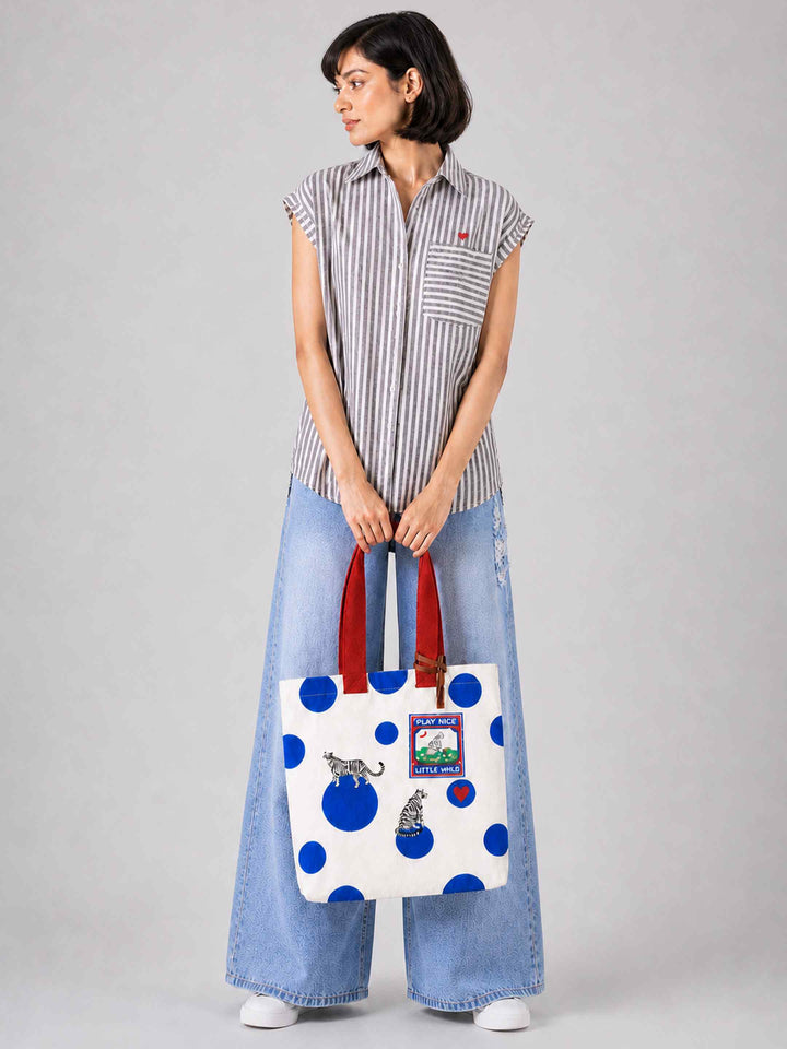 Blue Polka Canvas Bag