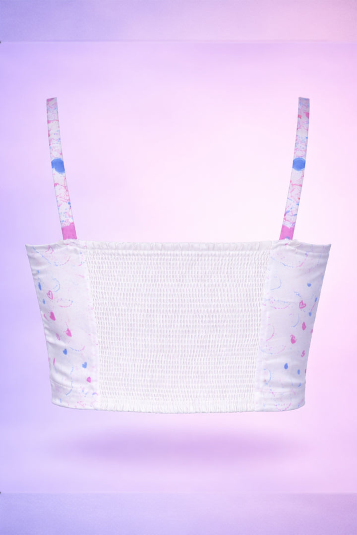 Satin Smocked Crop Top - White