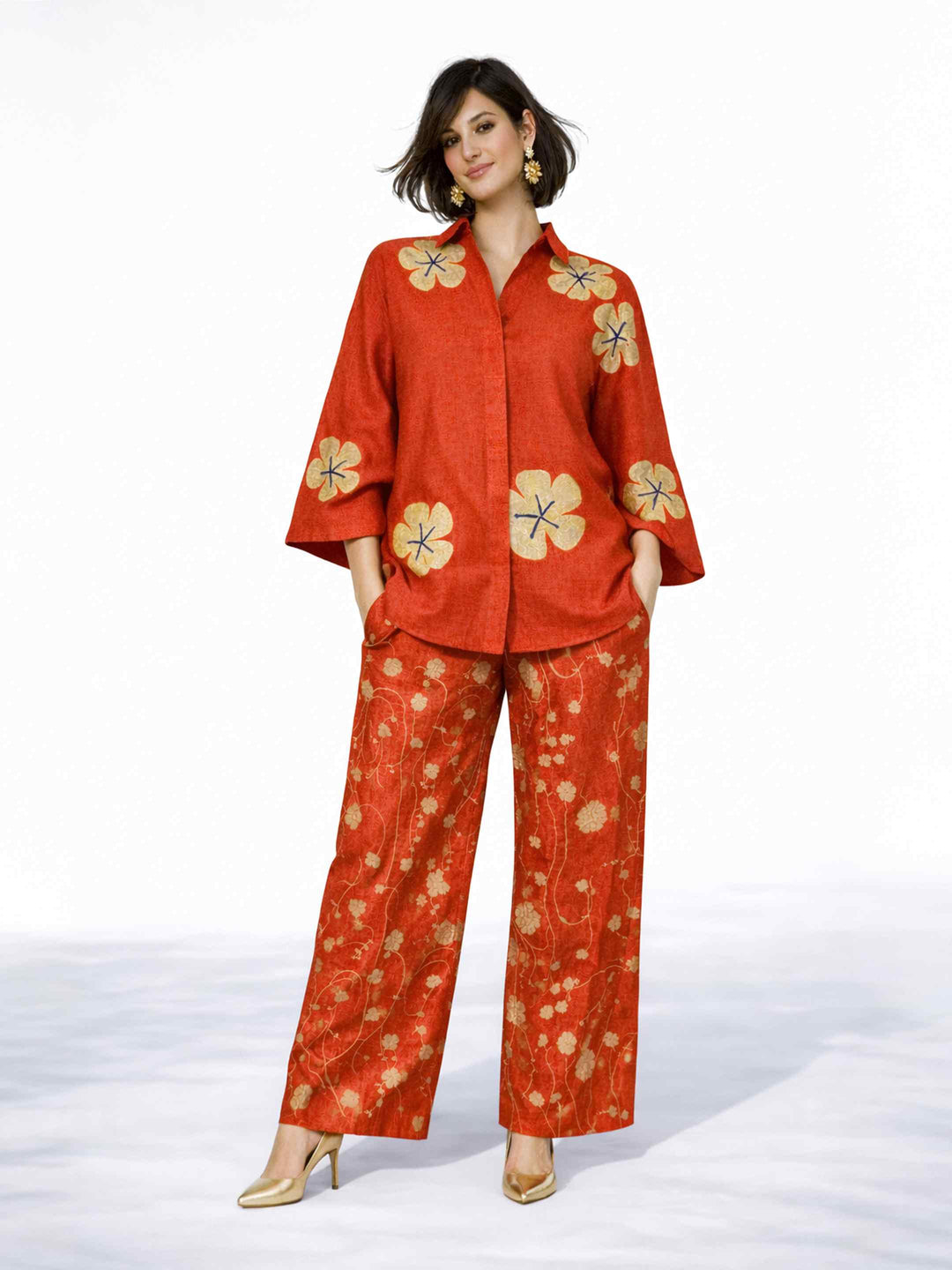 Chanderi Co-Ord Set - Urchen Red