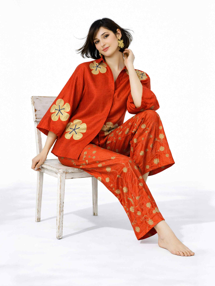 Chanderi Co-Ord Set - Urchen Red