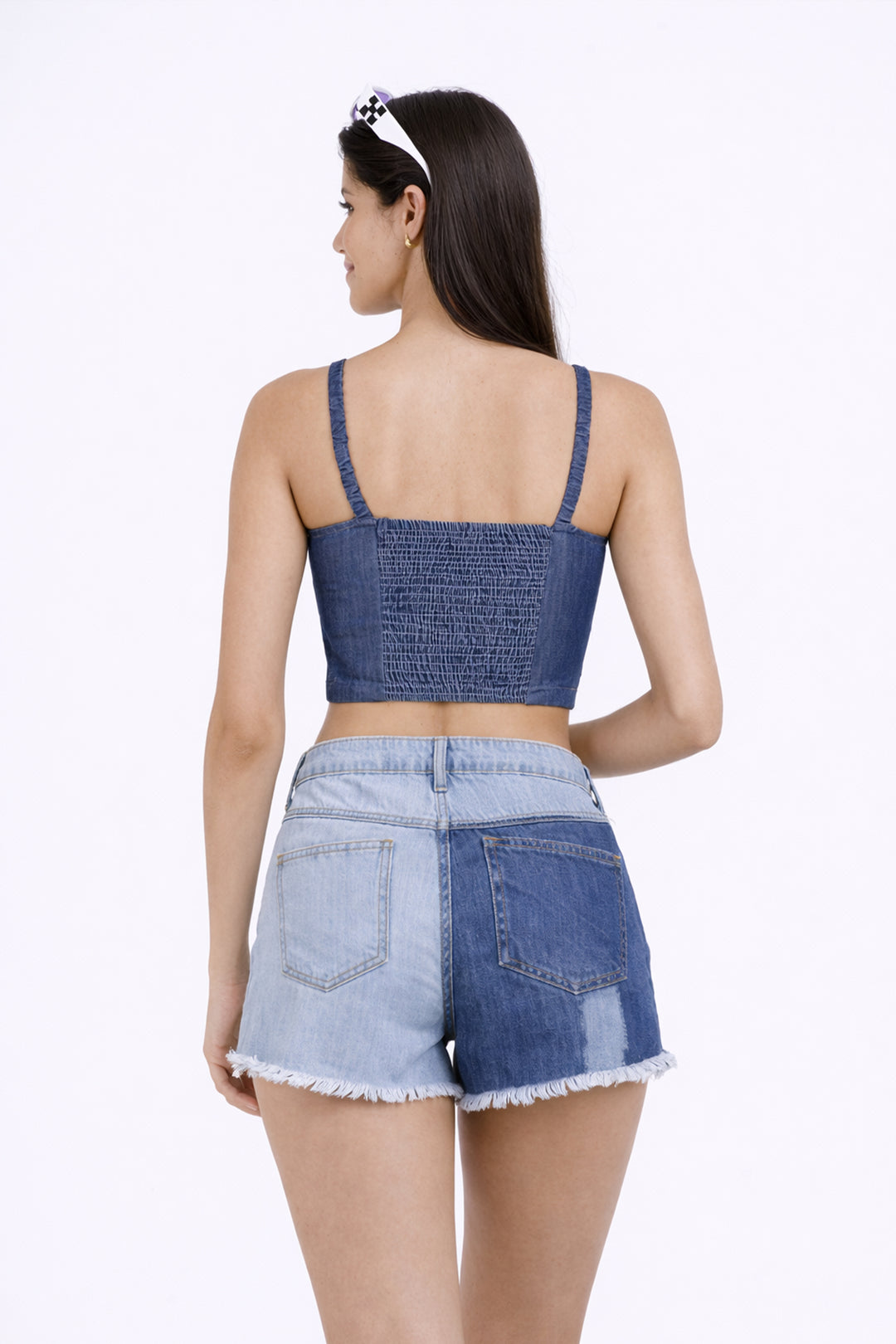 Denim Smocked Crop Top